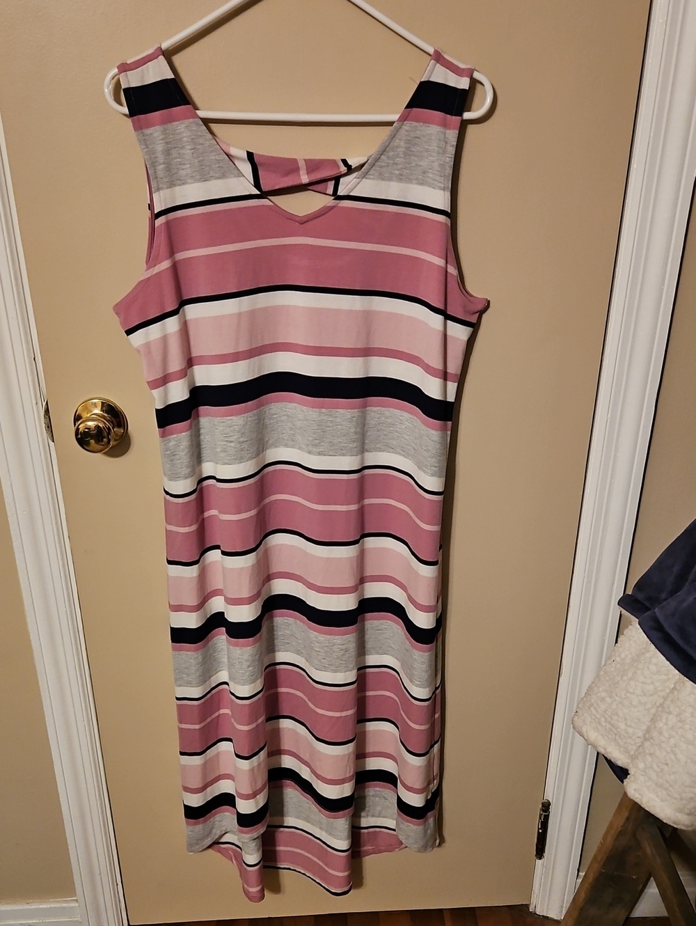 Sunday Sleeveless Striped Midi Dress in Pink, Black & Gray
